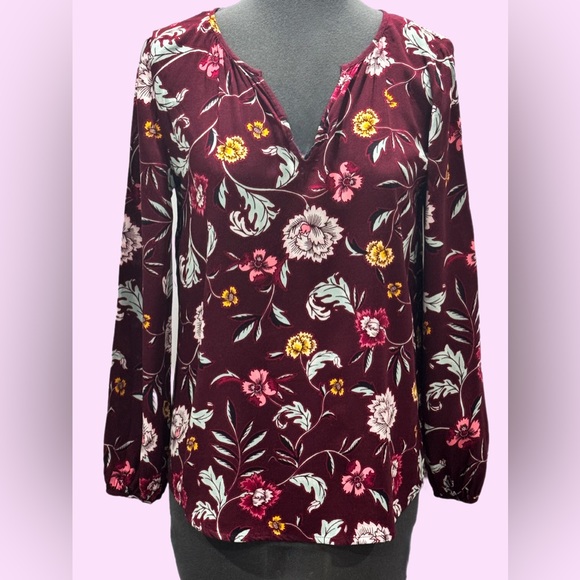 Old Navy Tops - Old Navy Floral Burgandy Print Long Sleeve Top Size XS